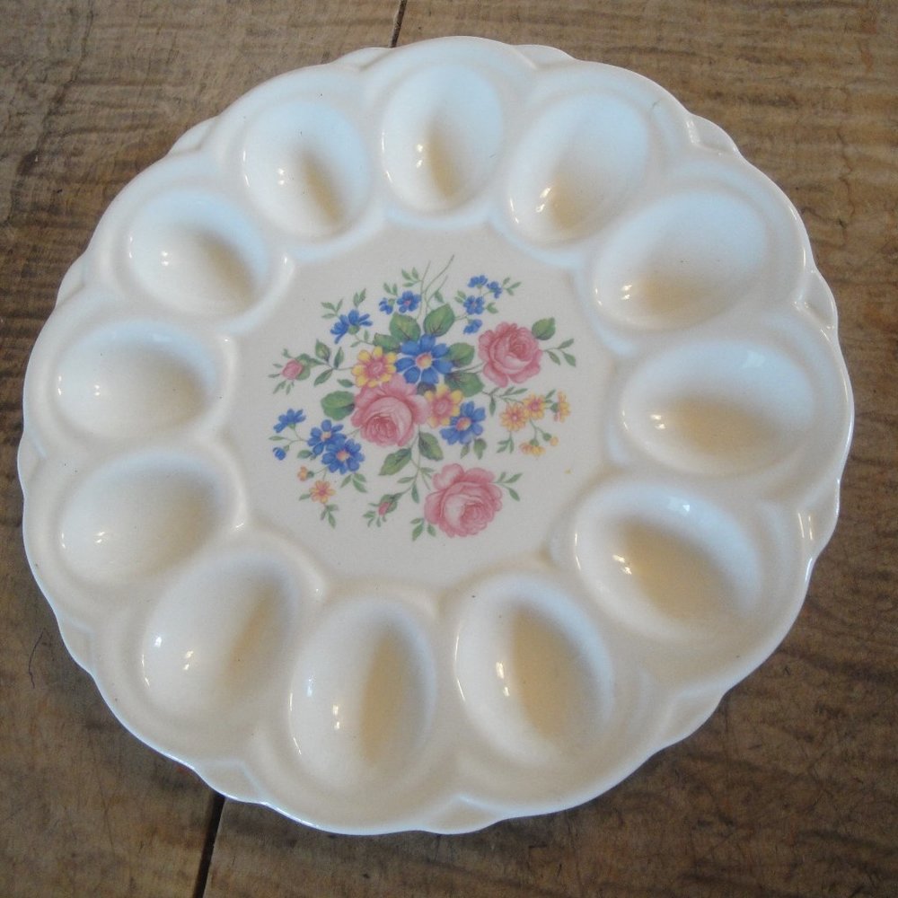 Vintage Deviled Egg Plate Dish Mid Century Modern 1940s Kitchenware Ex Condition